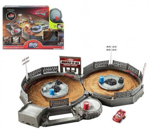 Disney Pixar Cars Mini Racers Coffret de jeu à manivelle et Crash Derby